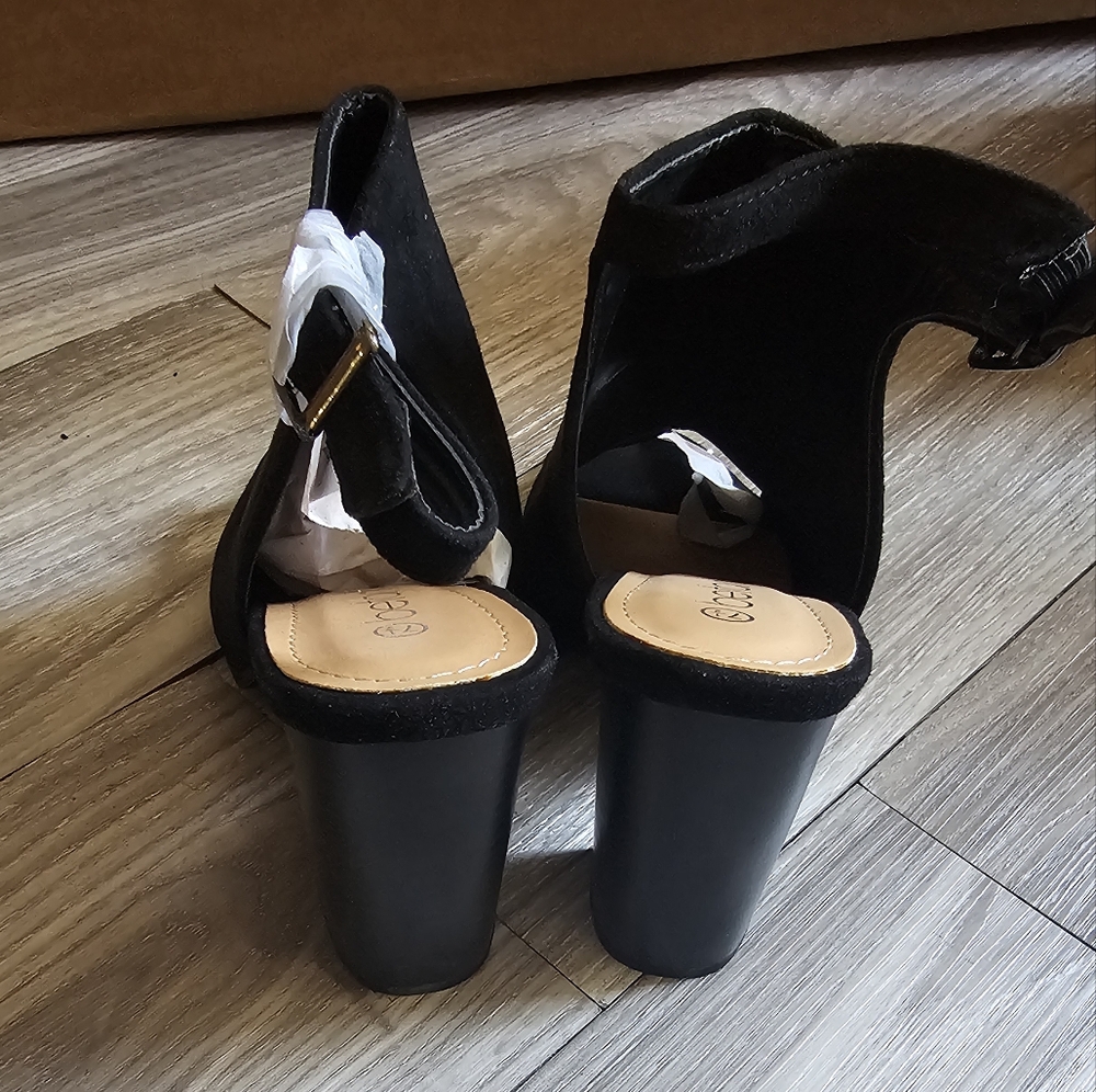 BETANI Women Faux Suede Peep Toe Slingback Block Heel Mule Sz: 7.5 - Black - Picture 11 of 15